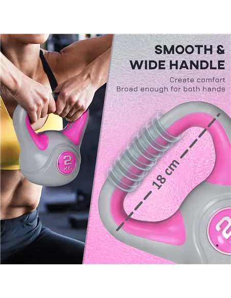 SPORTNOW Kettlebell, 2kg Kettle Bells with Handle for Home Gym Weight Lifting and Strength Training, Pink and Grey