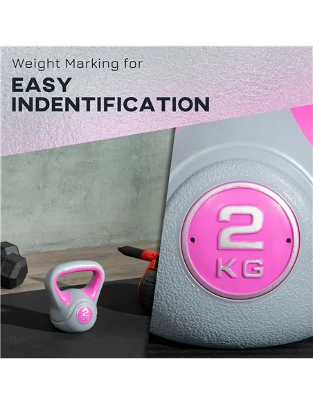 SPORTNOW Kettlebell, 2kg Kettle Bells with Handle for Home Gym Weight Lifting and Strength Training, Pink and Grey