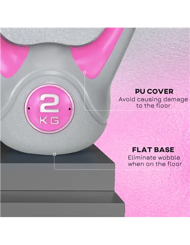 SPORTNOW Kettlebell, 2kg Kettle Bells with Handle for Home Gym Weight Lifting and Strength Training, Pink and Grey