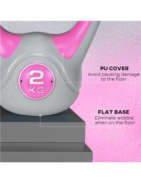 SPORTNOW Kettlebell, 2kg Kettle Bells with Handle for Home Gym Weight Lifting and Strength Training, Pink and Grey
