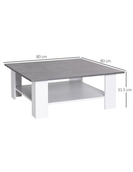 HOMCOM Square Coffee Table, Wooden Coffee Table with Storage, Cocktail Center Tea Table for Home Office, 80W x 80D x 31.5Hcm, Gr