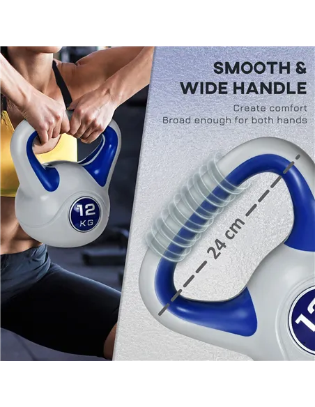 SPORTNOW Kettlebell, 12kg Kettle Bells with Handle for Home Gym Weight Lifting and Strength Training, Dark Blue and Grey