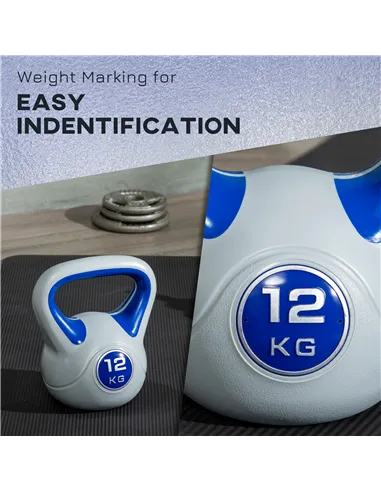 SPORTNOW Kettlebell, 12kg Kettle Bells with Handle for Home Gym Weight Lifting and Strength Training, Dark Blue and Grey