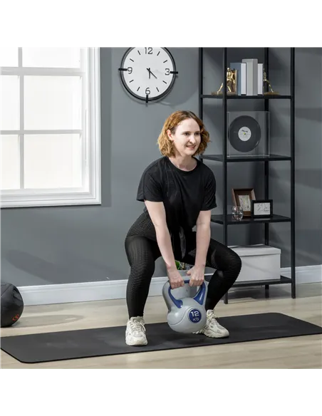 SPORTNOW Kettlebell, 12kg Kettle Bells with Handle for Home Gym Weight Lifting and Strength Training, Dark Blue and Grey