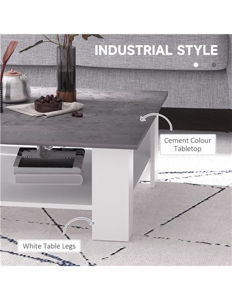 HOMCOM Square Coffee Table, Wooden Coffee Table with Storage, Cocktail Center Tea Table for Home Office, 80W x 80D x 31.5Hcm, Gr