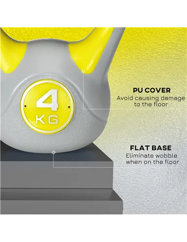 SPORTNOW Kettlebell, 4kg Kettle Bells with Handle for Home Gym Weight Lifting and Strength Training, Yellow and Grey