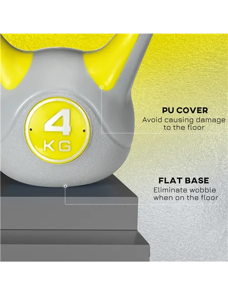 SPORTNOW Kettlebell, 4kg Kettle Bells with Handle for Home Gym Weight Lifting and Strength Training, Yellow and Grey