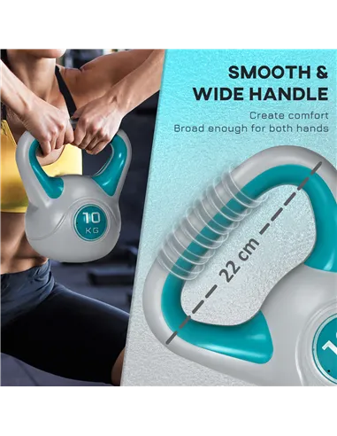 SPORTNOW Kettlebell, 10kg Kettle Bells with Handle for Home Gym Weight Lifting and Strength Training, Light Blue and Grey