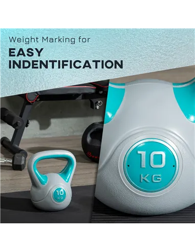 SPORTNOW Kettlebell, 10kg Kettle Bells with Handle for Home Gym Weight Lifting and Strength Training, Light Blue and Grey