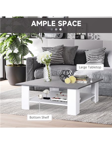 HOMCOM Square Coffee Table, Wooden Coffee Table with Storage, Cocktail Center Tea Table for Home Office, 80W x 80D x 31.5Hcm, Gr