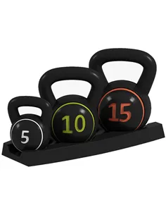SPORTNOW Three-Piece Kettlebell Set, 5lbs, 10lbs, 15lbs with Storage Tray