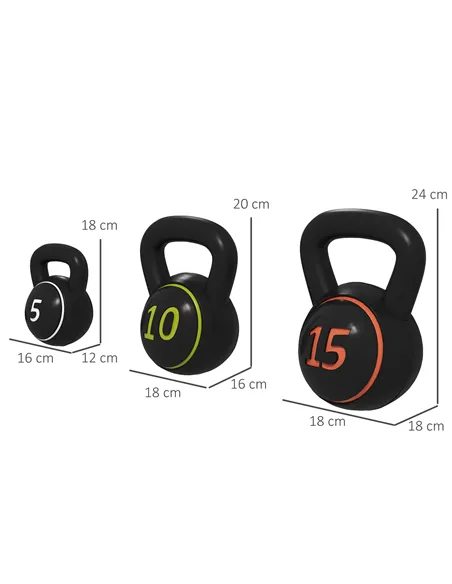 SPORTNOW Three-Piece Kettlebell Set, 5lbs, 10lbs, 15lbs with Storage Tray