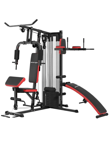 SPORTNOW Multi Gym Workout Station, Weight Machine with 65kg Weight Stack, Sit Up Bench, Push Up Stand, Dip Station