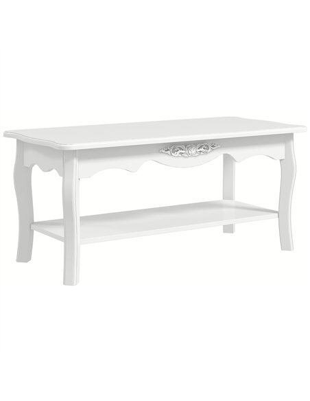HOMCOM White Coffee Table Wood Cocktail Tea Centre Table with Storage Shelf for Living Room Reception Room, 94L x 44W x 42H cm