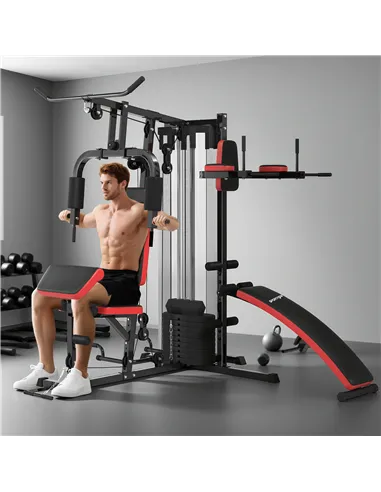 SPORTNOW Multi Gym Workout Station, Weight Machine with 65kg Weight Stack, Sit Up Bench, Push Up Stand, Dip Station