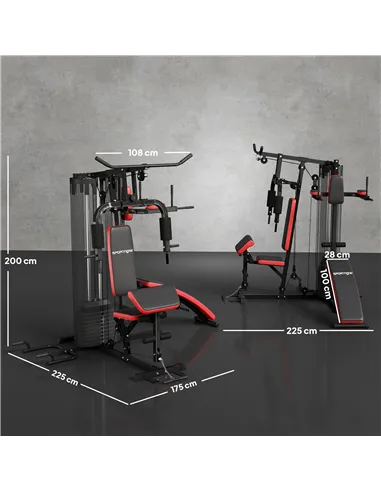 SPORTNOW Multi Gym Workout Station, Weight Machine with 65kg Weight Stack, Sit Up Bench, Push Up Stand, Dip Station