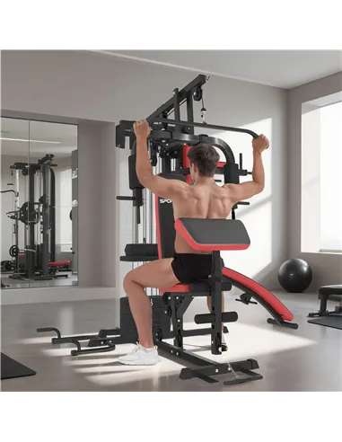 SPORTNOW Multi Gym Workout Station, Weight Machine with 65kg Weight Stack, Sit Up Bench, Push Up Stand, Dip Station