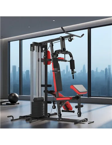 SPORTNOW Multi Gym Workout Station, Weight Machine with 65kg Weight Stack, Sit Up Bench, Push Up Stand, Dip Station