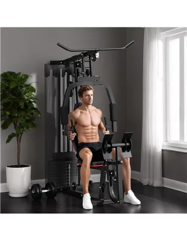 SPORTNOW Weights Machine, Multi Gym with 45kg Weight Stack, Compact Home Gym Leg Press Machine for Full Body Training