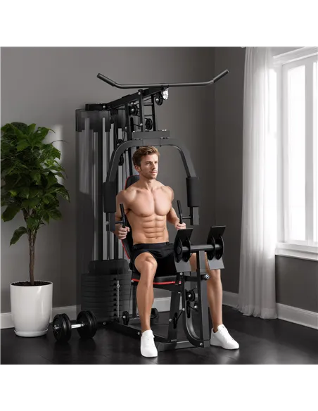 SPORTNOW Weights Machine, Multi Gym with 45kg Weight Stack, Compact Home Gym Leg Press Machine for Full Body Training