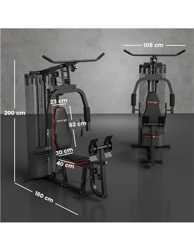 SPORTNOW Weights Machine, Multi Gym with 45kg Weight Stack, Compact Home Gym Leg Press Machine for Full Body Training