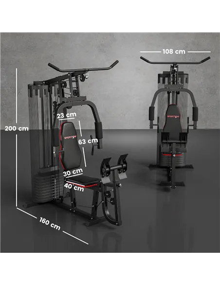 SPORTNOW Weights Machine, Multi Gym with 45kg Weight Stack, Compact Home Gym Leg Press Machine for Full Body Training