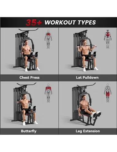 SPORTNOW Weights Machine, Multi Gym with 45kg Weight Stack, Compact Home Gym Leg Press Machine for Full Body Training