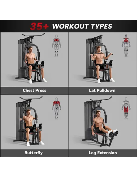 SPORTNOW Weights Machine, Multi Gym with 45kg Weight Stack, Compact Home Gym Leg Press Machine for Full Body Training