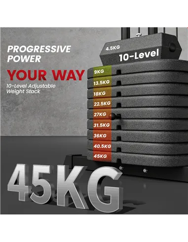 SPORTNOW Weights Machine, Multi Gym with 45kg Weight Stack, Compact Home Gym Leg Press Machine for Full Body Training