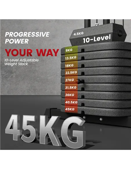 SPORTNOW Weights Machine, Multi Gym with 45kg Weight Stack, Compact Home Gym Leg Press Machine for Full Body Training