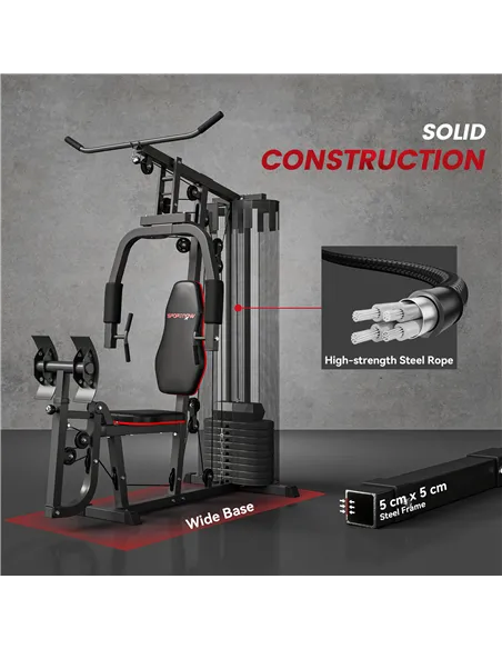 SPORTNOW Weights Machine, Multi Gym with 45kg Weight Stack, Compact Home Gym Leg Press Machine for Full Body Training