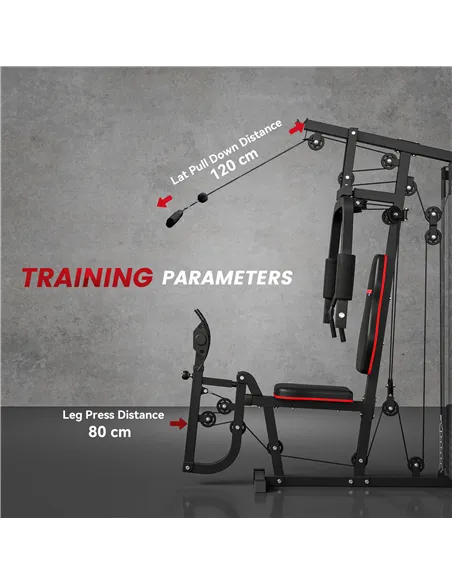 SPORTNOW Weights Machine, Multi Gym with 45kg Weight Stack, Compact Home Gym Leg Press Machine for Full Body Training