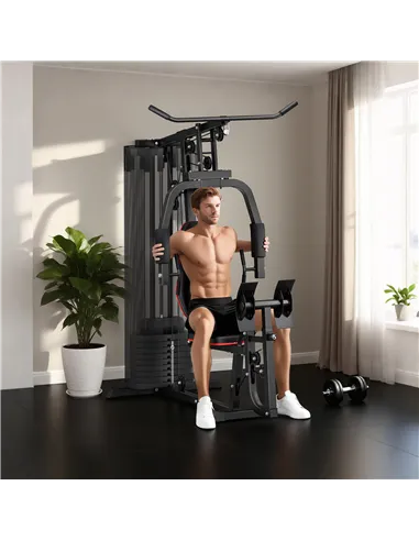 SPORTNOW Weights Machine, Multi Gym with 45kg Weight Stack, Compact Home Gym Leg Press Machine for Full Body Training