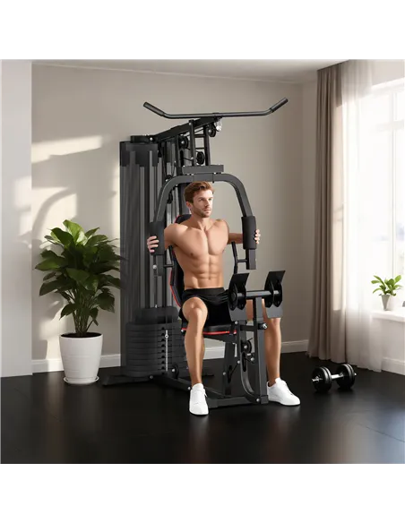 SPORTNOW Weights Machine, Multi Gym with 45kg Weight Stack, Compact Home Gym Leg Press Machine for Full Body Training
