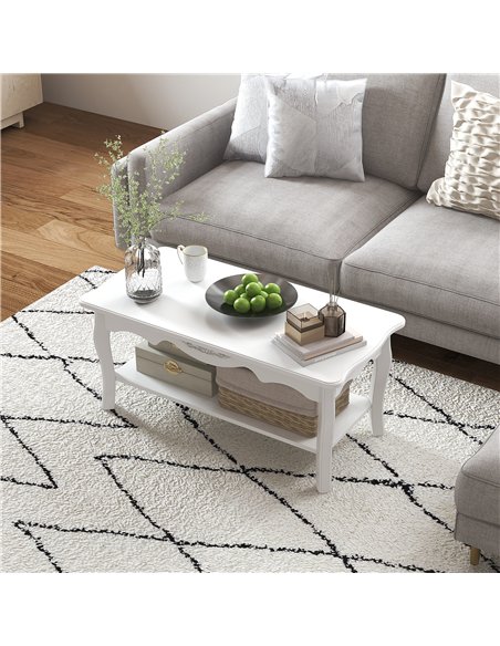 HOMCOM White Coffee Table Wood Cocktail Tea Centre Table with Storage Shelf for Living Room Reception Room, 94L x 44W x 42H cm