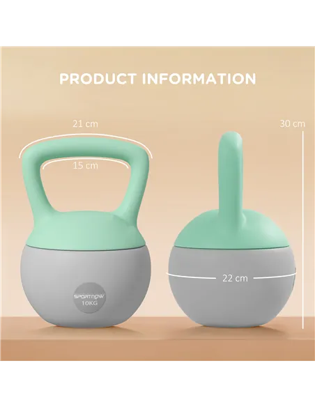 SPORTNOW 10KG Soft Kettlebell, Kettlebell with Non-Slip Handle for Home Gym, Weight Lifting, Strength Training, Green/Grey