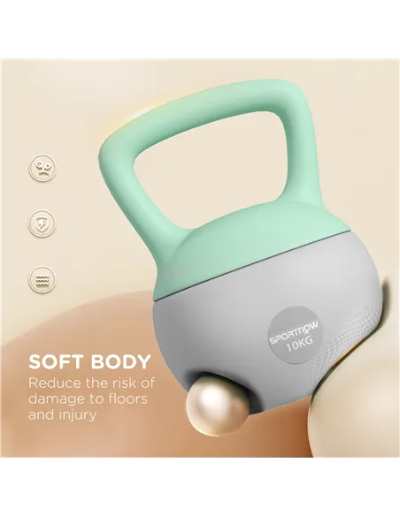 SPORTNOW 10KG Soft Kettlebell, Kettlebell with Non-Slip Handle for Home Gym, Weight Lifting, Strength Training, Green/Grey
