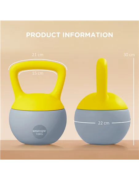 SPORTNOW 10KG Soft Kettlebell, Kettlebell with Non-Slip Handle for Home Gym, Weight Lifting, Strength Training, Yellow/Grey
