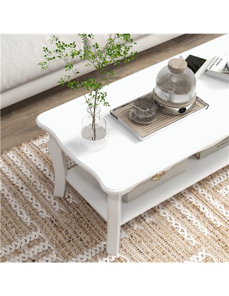 HOMCOM White Coffee Table Wood Cocktail Tea Centre Table with Storage Shelf for Living Room Reception Room, 94L x 44W x 42H cm