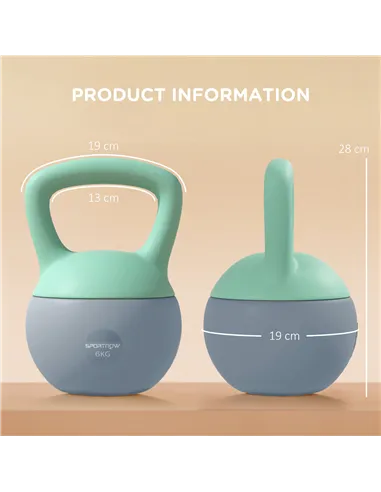 SPORTNOW 6KG Soft Kettlebell, Kettlebell with Non-Slip Handle for Home Gym, Weight Lifting, Strength Training, Green/Grey