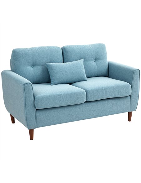 HOMCOM 2 Seater Sofa with Spring Cushion, Fabric Sofa with Wooden Legs, Modern Love Seat for Living Room, 140cm Width Tufted Cou