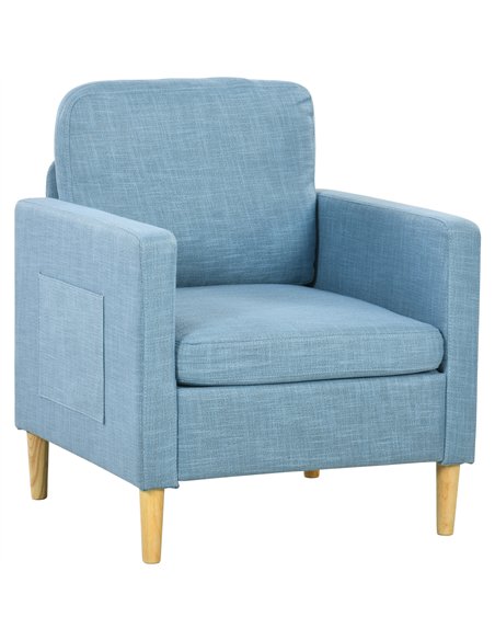 HOMCOM Modern Accent Chair, Comfy Fireside Chair, Upholstered Armchair for Living Room, Bedroom, Home Office, Blue