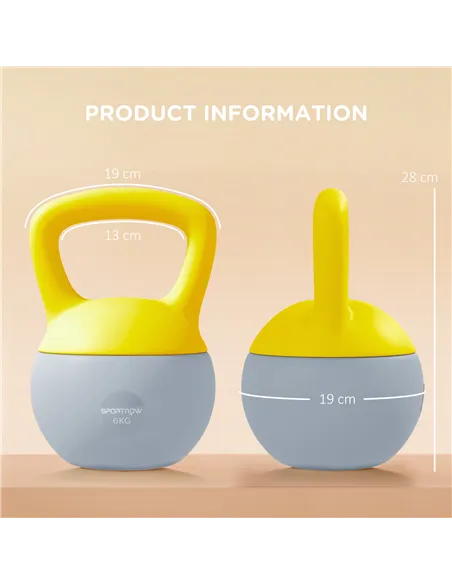 SPORTNOW 6KG Soft Kettlebell, Kettlebell with Non-Slip Handle for Home Gym, Weight Lifting, Strength Training, Yellow/Grey