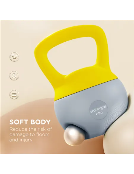 SPORTNOW 6KG Soft Kettlebell, Kettlebell with Non-Slip Handle for Home Gym, Weight Lifting, Strength Training, Yellow/Grey