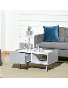 HOMCOM White Coffee Table with Faux Marble Top, 2-Tier Wood Center Table Sofa Table with Storage Drawer and Shelf for Home Livin 2