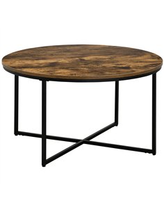 HOMCOM Round Coffee Table, Industrial Side Table with Metal Frame, Large Coffee Tables for Living Room, Bedroom, Rustic Brown