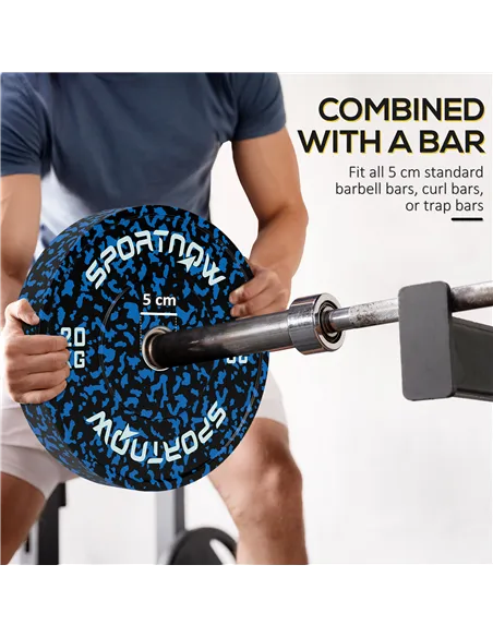 SPORTNOW Olympic Weight Plates with 5cm Holes, for Weight Lifting, 2 x 20KG