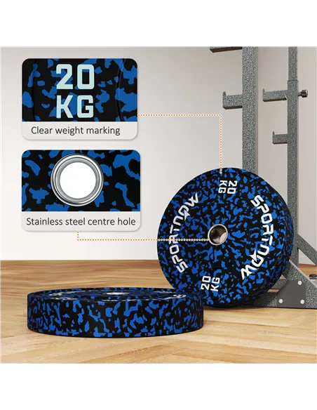 SPORTNOW Olympic Weight Plates with 5cm Holes, for Weight Lifting, 2 x 20KG