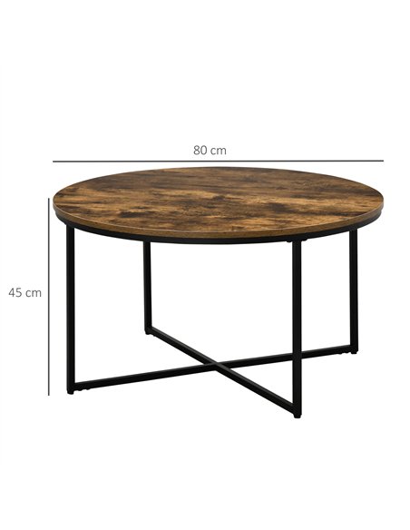 HOMCOM Round Coffee Table, Industrial Side Table with Metal Frame, Large Coffee Tables for Living Room, Bedroom, Rustic Brown