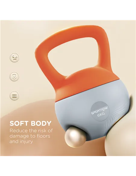 SPORTNOW 6KG Soft Kettlebell with Non-Slip Handle, for Home Gym, Weight Lifting, Strength Training, Orange/Grey